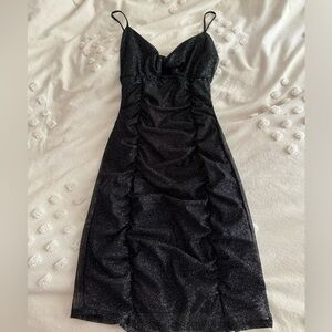Windsor Black Sparkly Tight Mini Dress with Front Cut Out and Cinch Size S